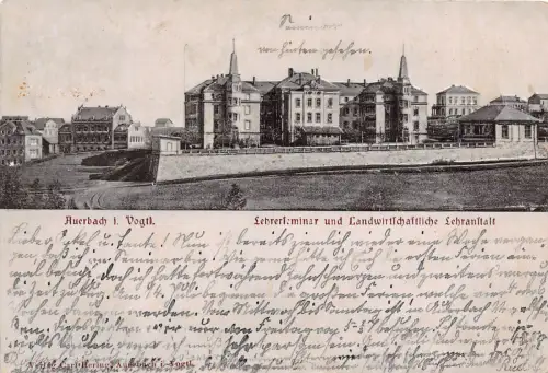 Auerbach Vogtland Lehrerseminar Reliefpostkarte 1905