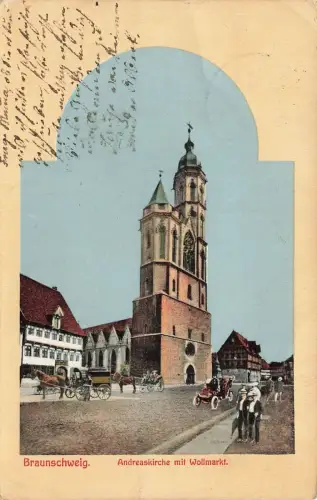 Andreaskirche mit Wollmarkt in Braunschweig Niedersachsen Postkarte AK 1912