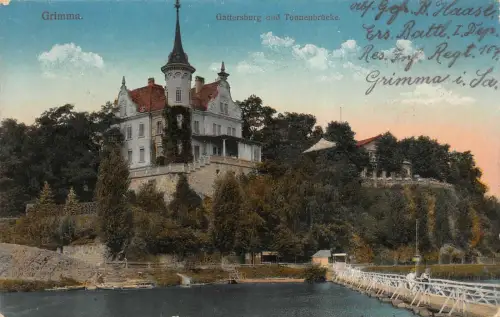 Gattersburg und Tonnenbrücke Grimma Sachsen Postkarte AK 1917