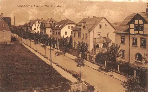 Straßenansicht Wettinstraße in Arnsdorf Sachsen Postkarte AK