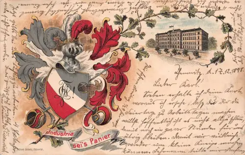 Chemnitz Sachsen Industria sei´s Panier Studentika Postkarte 1898