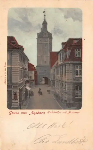 Gruss aus Ansbach Heriederthor und Azstrasse AK 1900