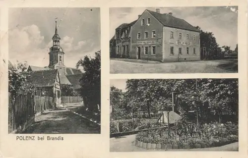 Gasthof und Kirche in Polenz bei Brandis Sachsen Postkarte AK 1915