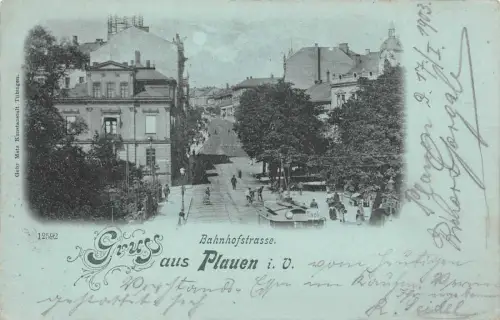 Plauen Vogtland Bahnhofstrasse Postkarte 1903