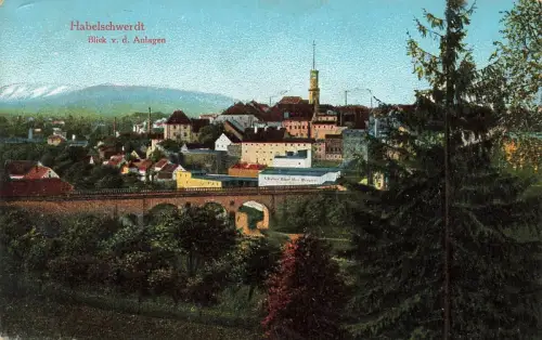 Blick von den Anlagen auf Viadukt Habelschwerdt Schlesien Postkarte AK