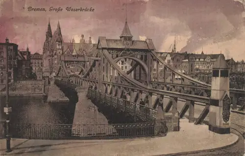 Große Weserbrücke in Bremen Postkarte AK 1914