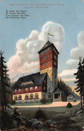 Unterkunftshaus mit Friedrich August-Turm auf dem Bärenstein AK 1914