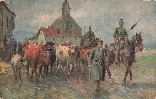 Viehbeitreibung Ulanen Reiter Soldaten Postkarte AK 1916