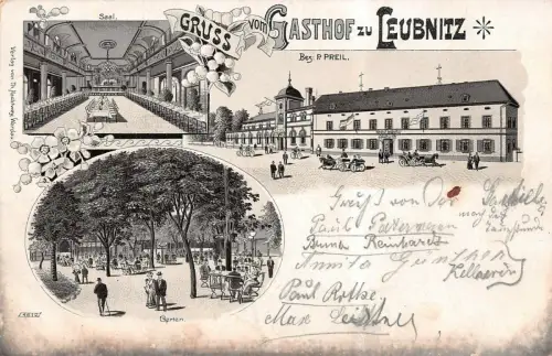 Gruss vom Gasthof zu Leubnitz bei Werdau Sachsen Litho Postkarte AK 1909