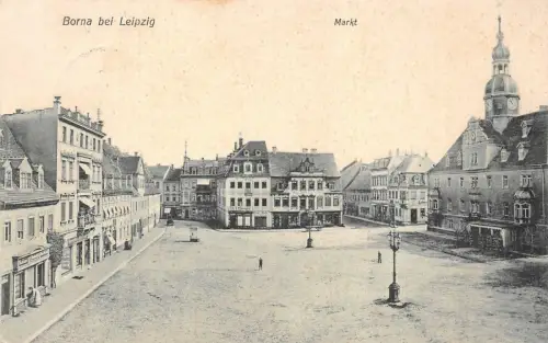 Markt in Borna bei Leipzig Sachsen Postkarte AK 1908
