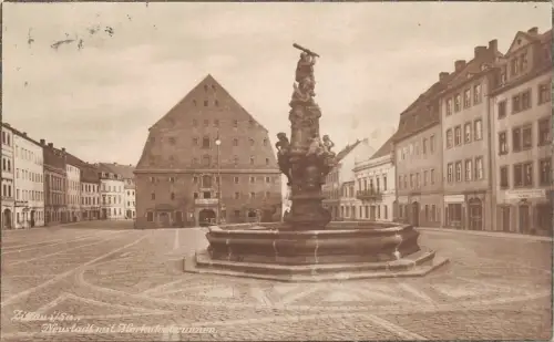 Neustadt mit Herkulesbrunnen in Zittau Sachsen Postkarte AK 1925