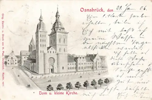 Dom und kleine Kirche in Osnabrück Niedersachsen Postkarte AK 1906