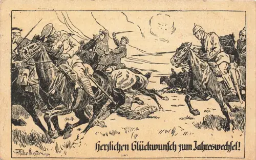 Herzlichen Glückwunsch zum Jahreswechsel Soldaten im Felde Rotkreuz AK 1915
