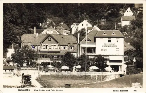 Cafe Prüfer und Cafe Richter in Schmilka Sachsen M.Seidel 251 Postkarte AK 1931