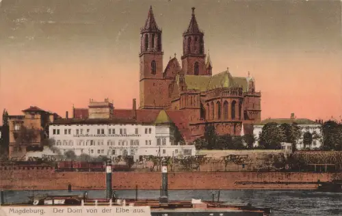 Der Dom von der Elbe aus gesehen Magdeburg Sachsen-Anhalt Postkarte AK 1914