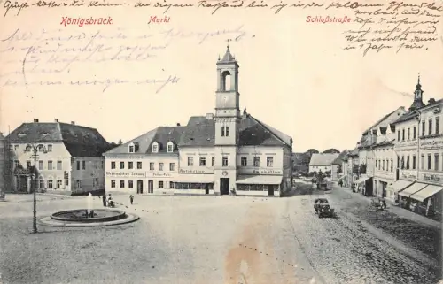 Markt mit Polizei Wache und Ratskeller in Königsbrück Sachsen Postkarte AK 1915