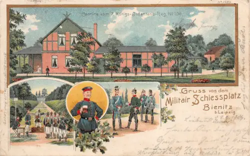 Gruß von dem Militär Schießplatz Bienitz bei Leipzig Reg. No 106 Sachsen AK 1904