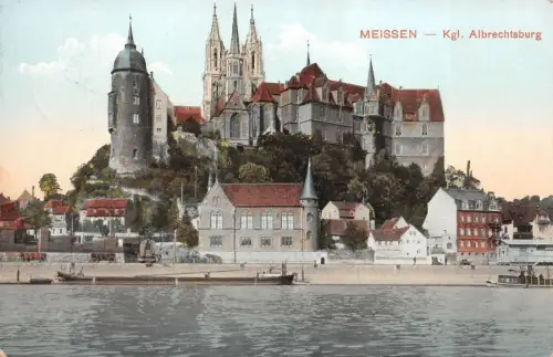 Albrechtsburg Partie an der Elbe in Meissen Sachsen Postkarte AK 1912