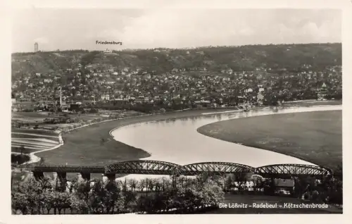 Blick auf Lößnitz Radebeul mit Friedensburg Sachsen Postkarte AK 1938