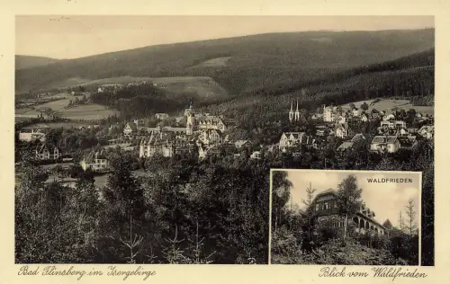 Blick vom Waldfrieden auf Bad Flinsberg Isergebirge Schlesien Postkarte AK 1937