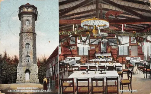 Königin Carola-Turm Scheibenberg Erzgebirge Gesellschaftssaal Feldpost AK 1915