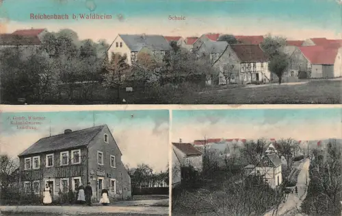 Kolonialwarenhandlung und Schule Reichenbach bei Waldheim Sachsen AK 1913