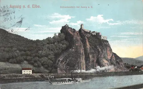 Aussig a. d. Elbe Schreckenstein bei Aussig a. E. Dampfer Postkarte AK 1907