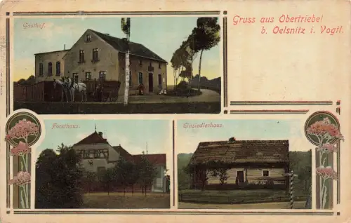 Gruss aus Obertriebel bei Oeslnitz Gasthof u. Forsthaus Vogtland Sachsen AK 1917