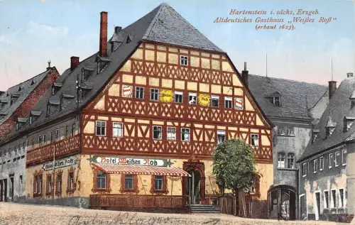 Hartenstein i. sächs. Erzgeb. altdeutsches Gasthaus Weißes Roß Postkarte AK 1934