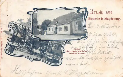 Biederitz Magdeburg Gasthof zum deutsche Kaiser Postkarte Bahnhpost 1903