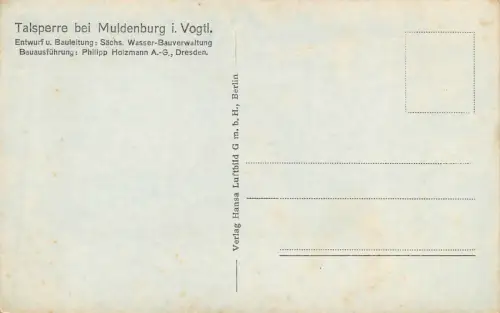 Muldenburg Vogtland Talsperre Postkarte