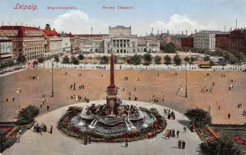 Leipzig Augustusplatz Neues Theater Postkarte AK
