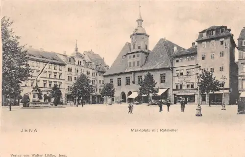 Jena Marktplatz mit Ratskeller Postkarte AK