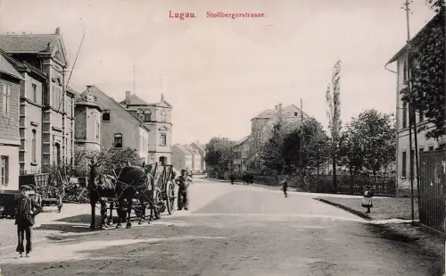Stollbergerstrasse in Lugau Erzgebirge Sachsen Straßenansicht Postkarte AK 1912