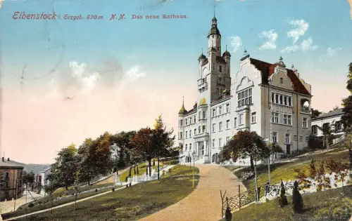 Das neue Rathaus Eibenstock Erzgebirge Sachsen Postkarte AK 1913