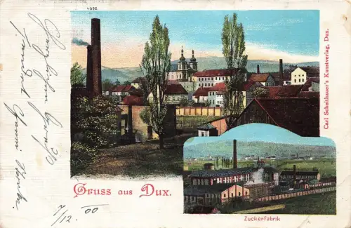 Gruss aus Dux (Duchcov) Zuckerfabrik Postkarte AK 1900