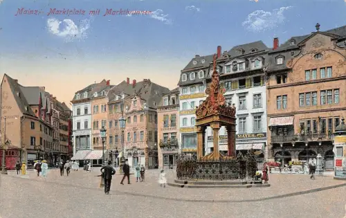 Mainz Marktplatz und Marktbrunnen AK 1915