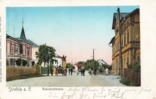 Bahnhofstrasse in Strehla an der Elbe Sachsen Postkarte AK 1905