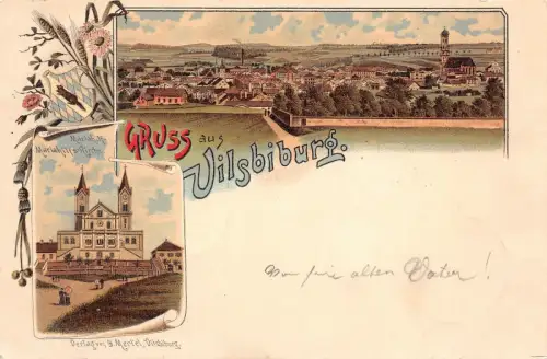 Gruss aus Vilsbiburg Mariahilf-Mariahilfs-Kirche Litho AK 1898