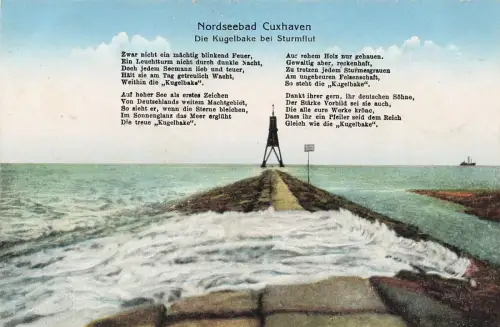 Die Kugelbake bei Sturmflut Nordseebad Cuxhaven Niedersachsen Postkarte AK