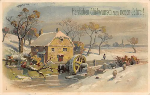 Wassermühle Glückwunsch zum Neuen Jahre Postkarte 1912