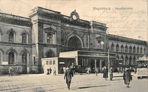 Magdeburg Hauptbahnhof Straßenbahn Postkarte 1911