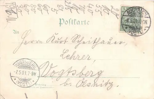 Grüsse aus Voigtländischen Schweiz Eisenbahnbrücke Barthmühle Litho Postkarte