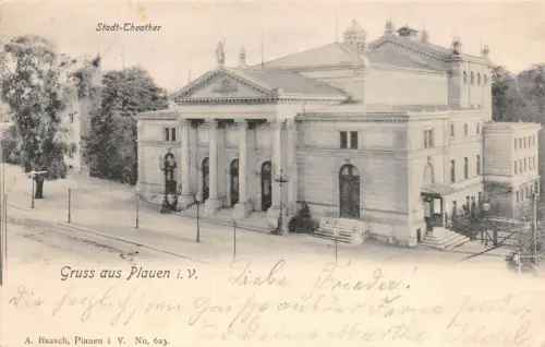 Gruss aus Plauen i.V. Stadt-Theater Postkarte 1906