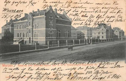 Wurzen Kaserne und Offiziers-Kasino des R. S. 8. F.-R. Nr. 78 Postkarte AK 1906