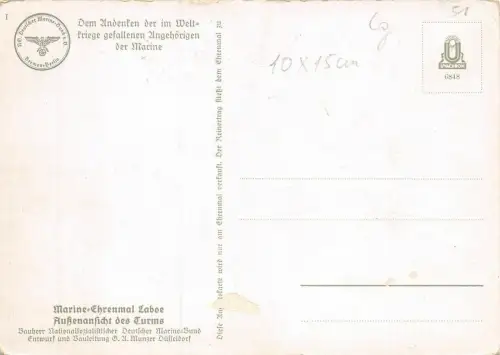Marine-Ehrenmal Laboe Außenansicht des Turms Postkarte AK