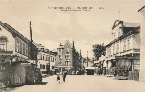 Sächsisch-Böhmische Grenze Klingenthal-Markhausen Sachsen/Böhmen Postkarte AK