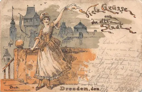 Viele Grüsse aus der alten Stadt Dresden Postkarte AK 1896