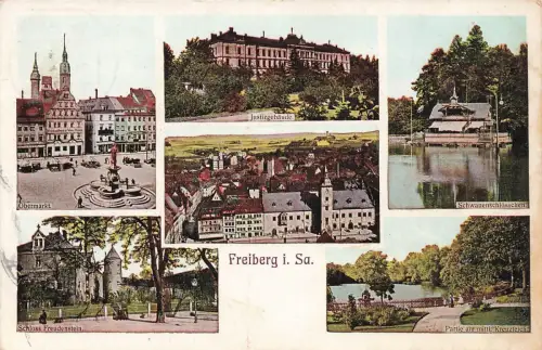 Panorama Jusitzgebäude und Schloss Freiberg Sachsen Postkarte AK 1912