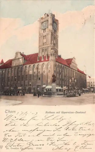 Thron (Toruń) Rathaus mit Kopernicus-Denkmal AK 1903